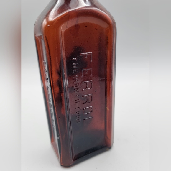 Antique Ferrol Cod Liver Oil Bottle, National Ferrol Co Toronto, Amber Glass - Picture 8 of 13